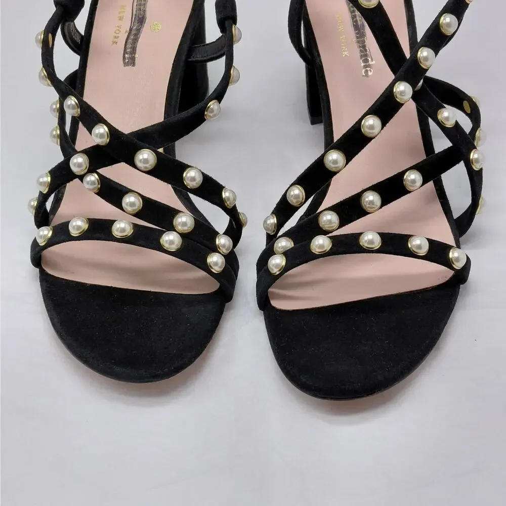 Kate Spade Womens Heels Size 6.5 Black Suede Sandal Block Heel Wedding Party